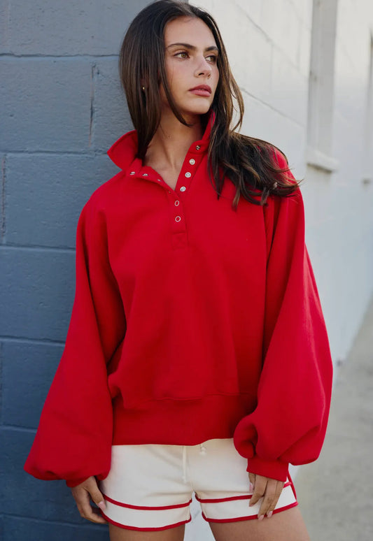 Snap Button Collared Sweatshirt