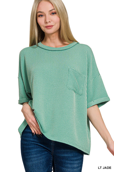 Corded Rib Short Sleeve Top