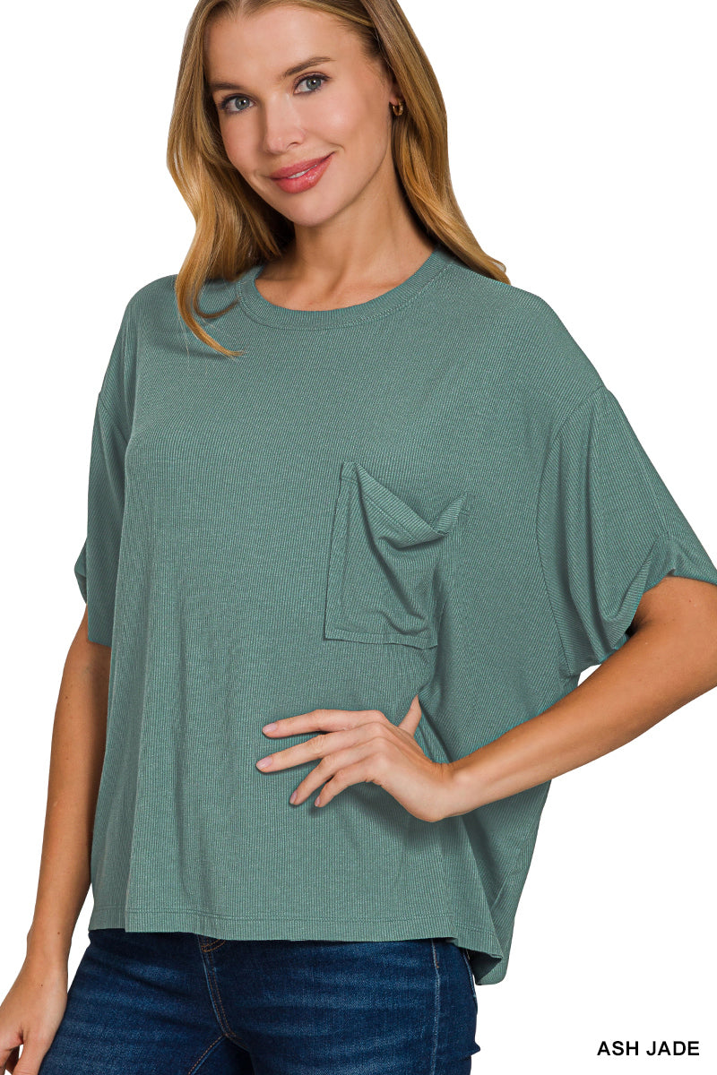 Solid Short Sleeved Ribbed Top