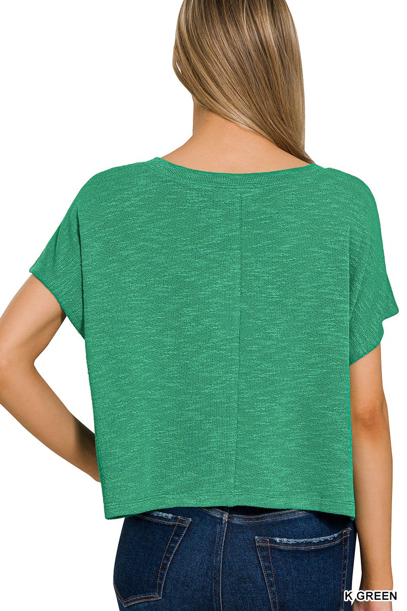 V-Neck Drop Shoulder Crop Top