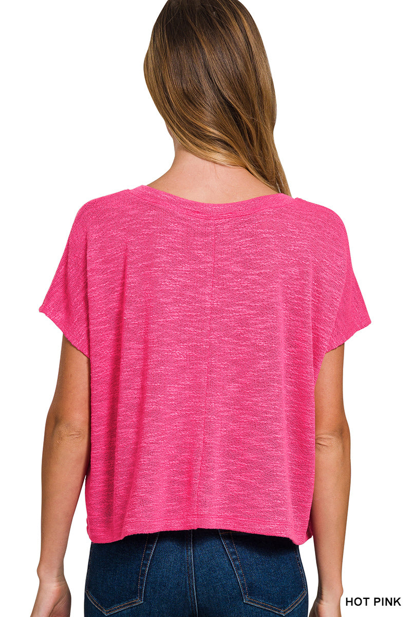 V-Neck Drop Shoulder Crop Top