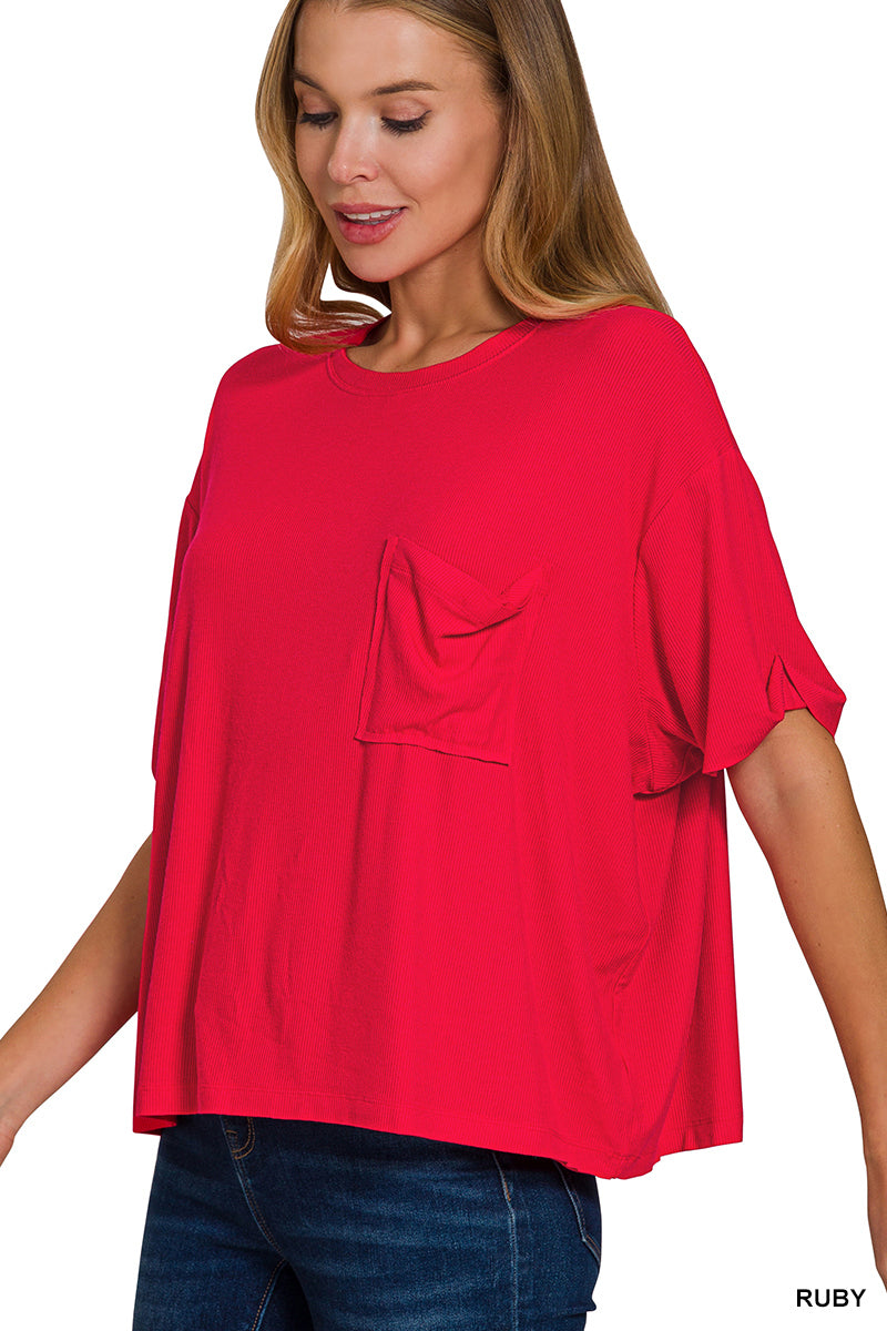 Solid Short Sleeved Ribbed Top