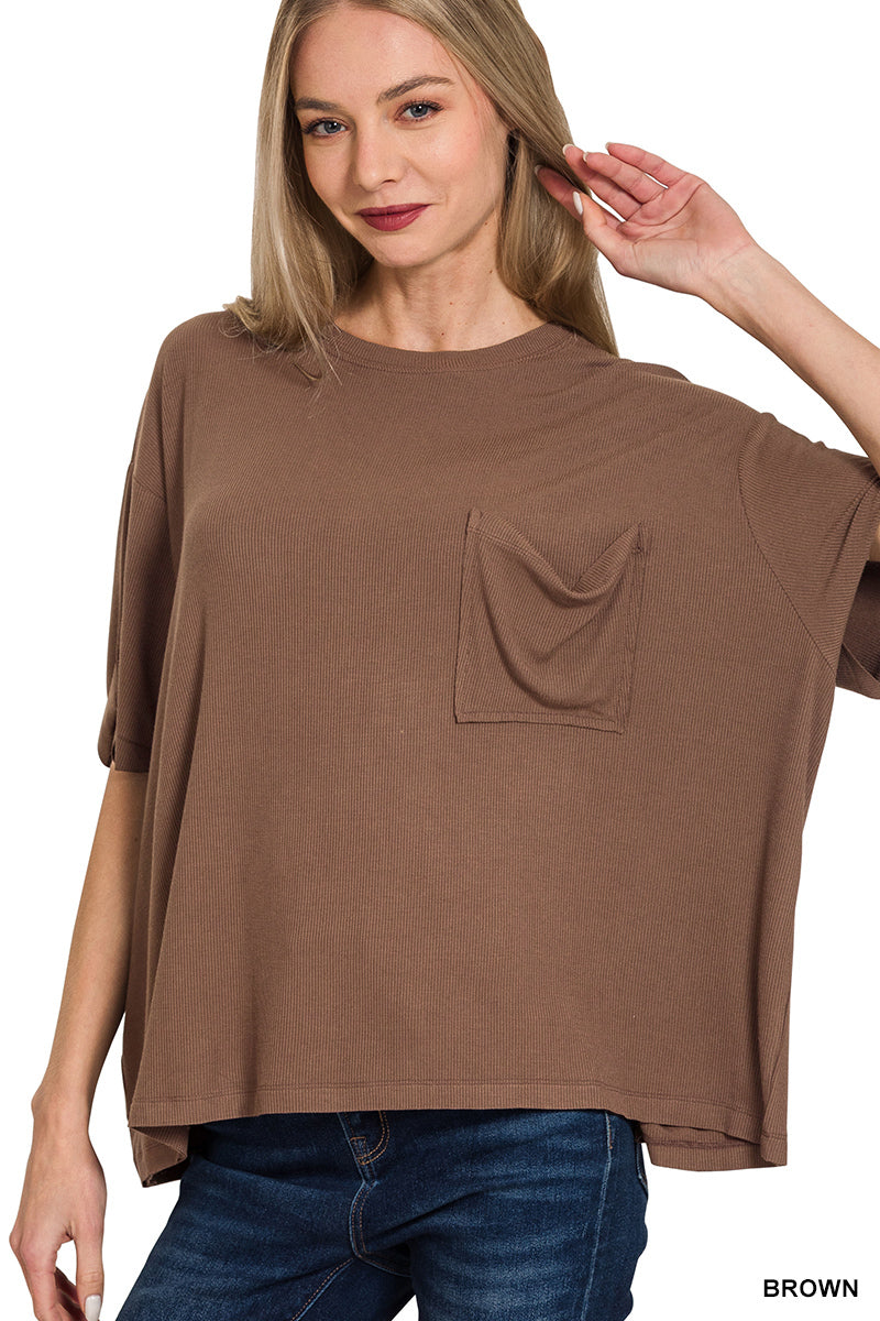 Solid Short Sleeved Ribbed Top
