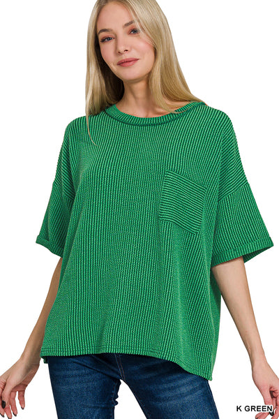 Corded Rib Short Sleeve Top