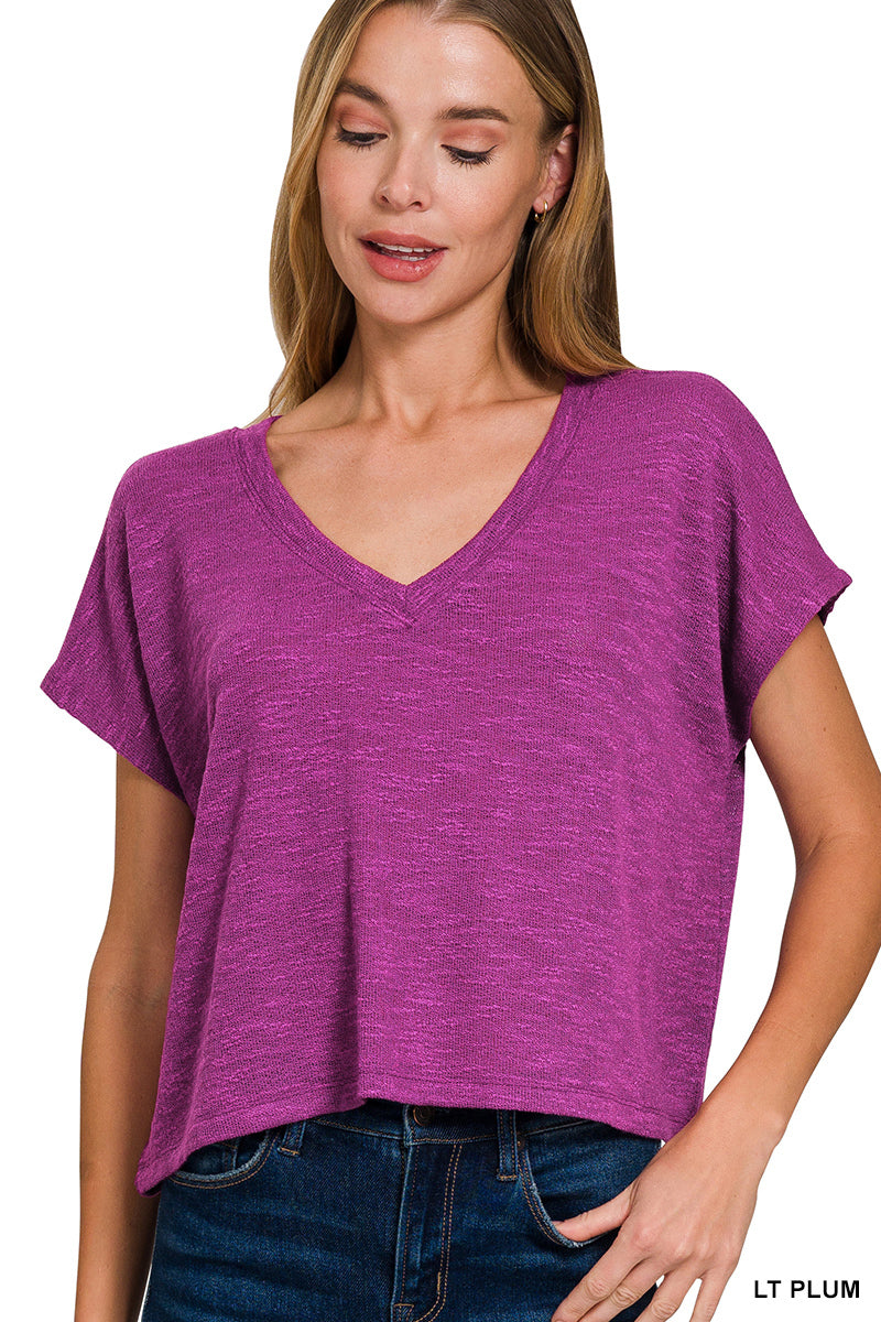 V-Neck Drop Shoulder Crop Top