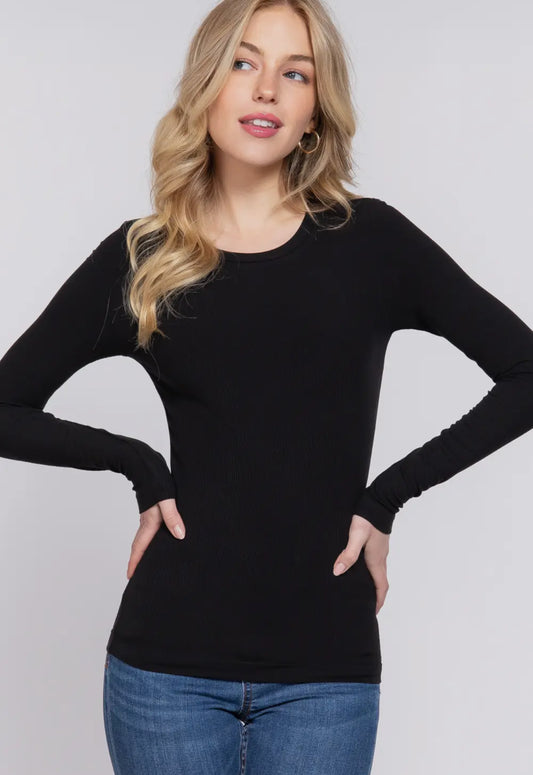 Long Sleeve Crew Neck Rib Knit Top