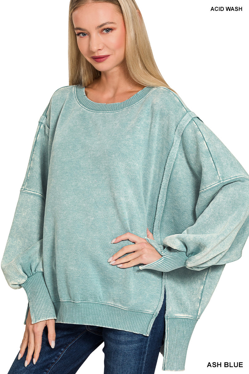 Acid Washed Batwing Sleeve Sweatshirt