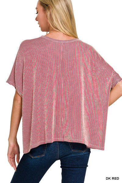 Ribbed Striped Short Sleeve Top