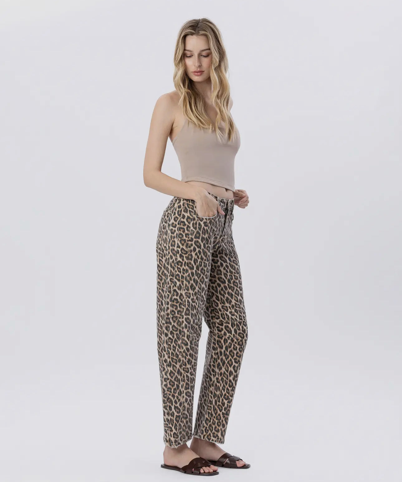 Kate High Rise Leopard Barrel Jeans