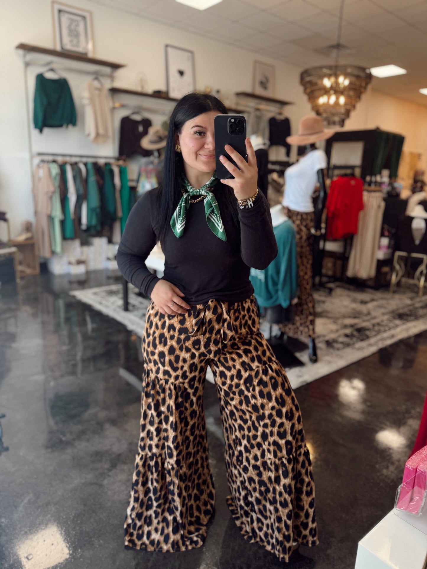 Tiered Leopard Wide Leg Pants