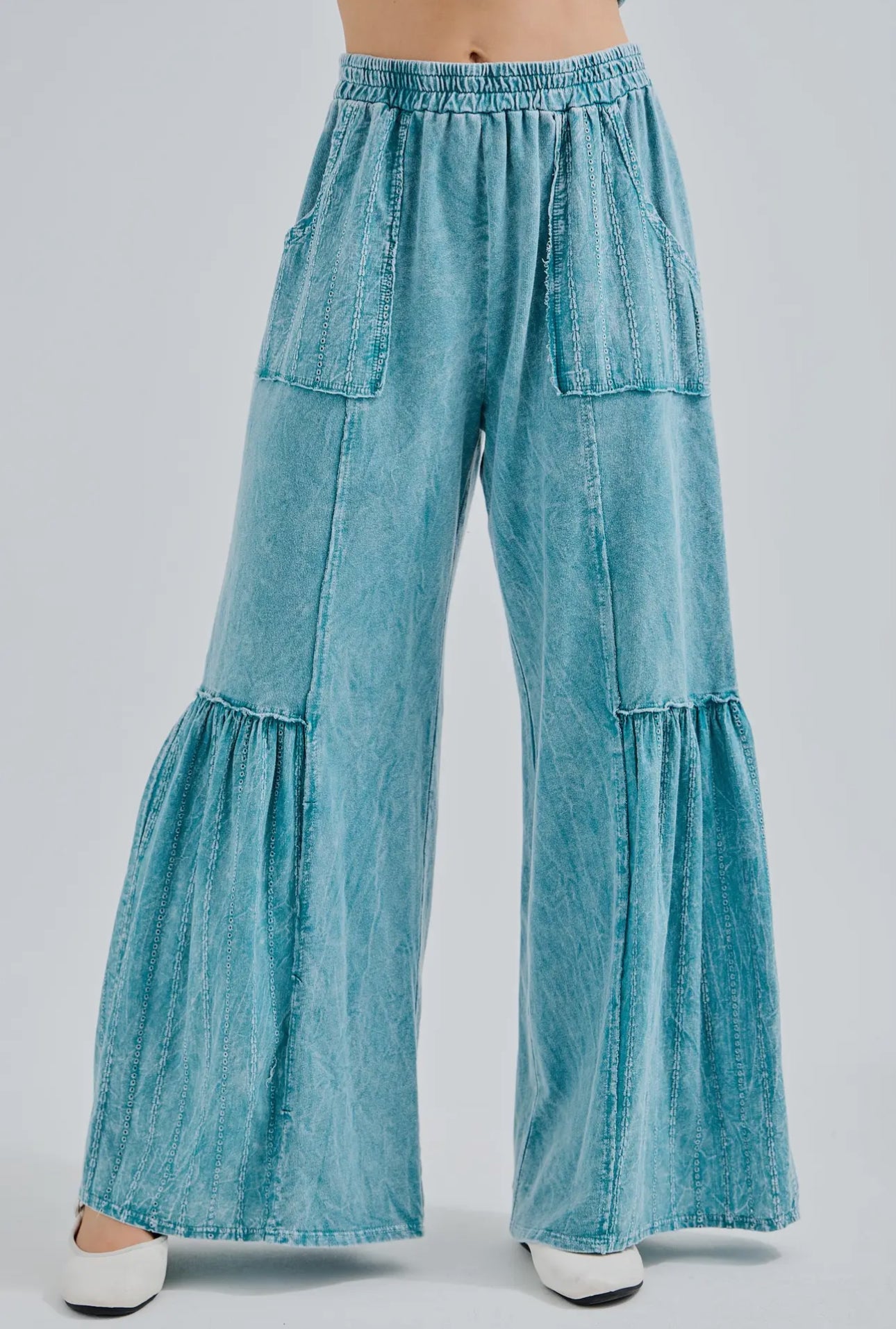 Mineral Washed Tiered Boho Sweatpants