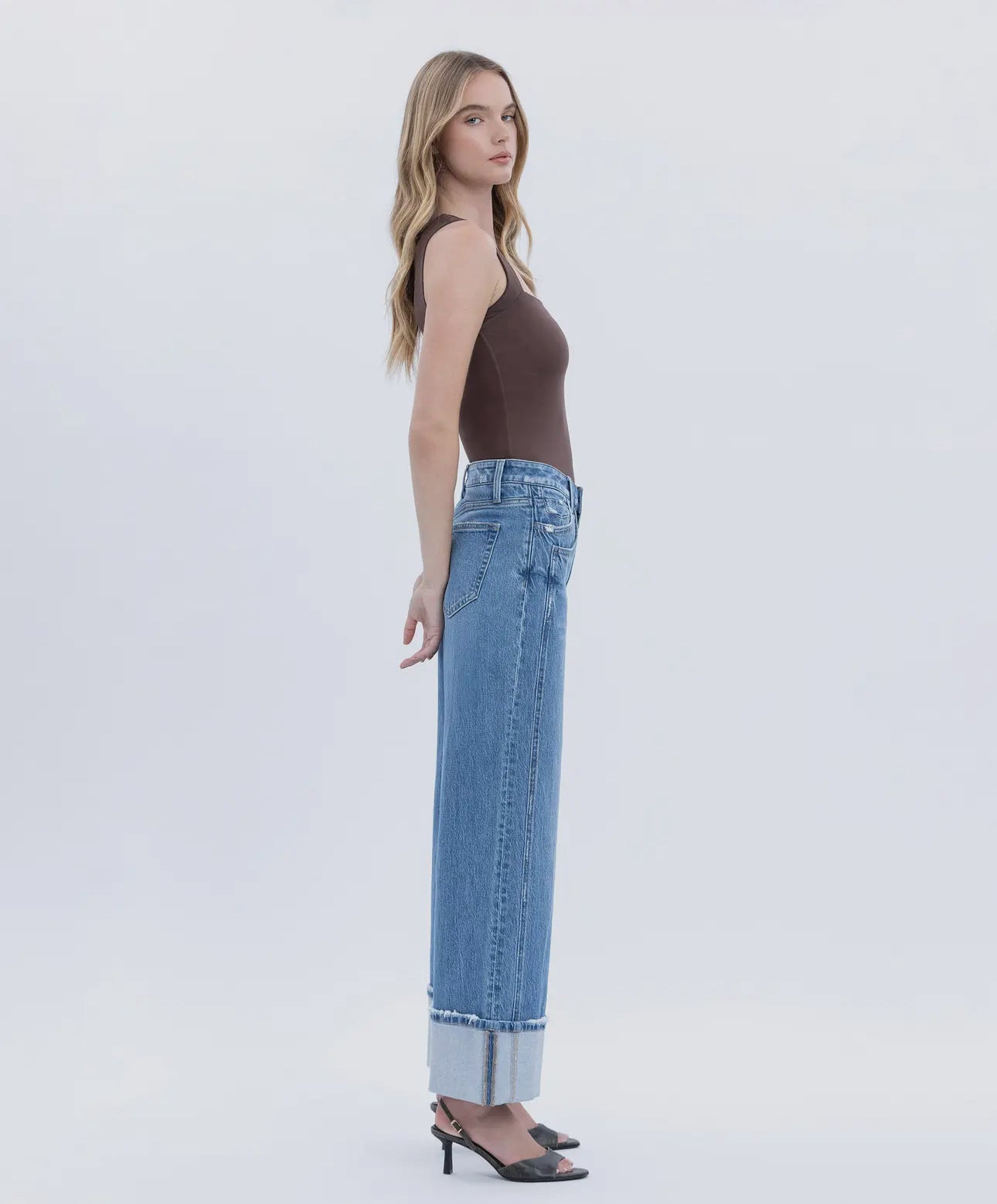 Kris High Rise Cuffed Baggy Wide Leg Jeans