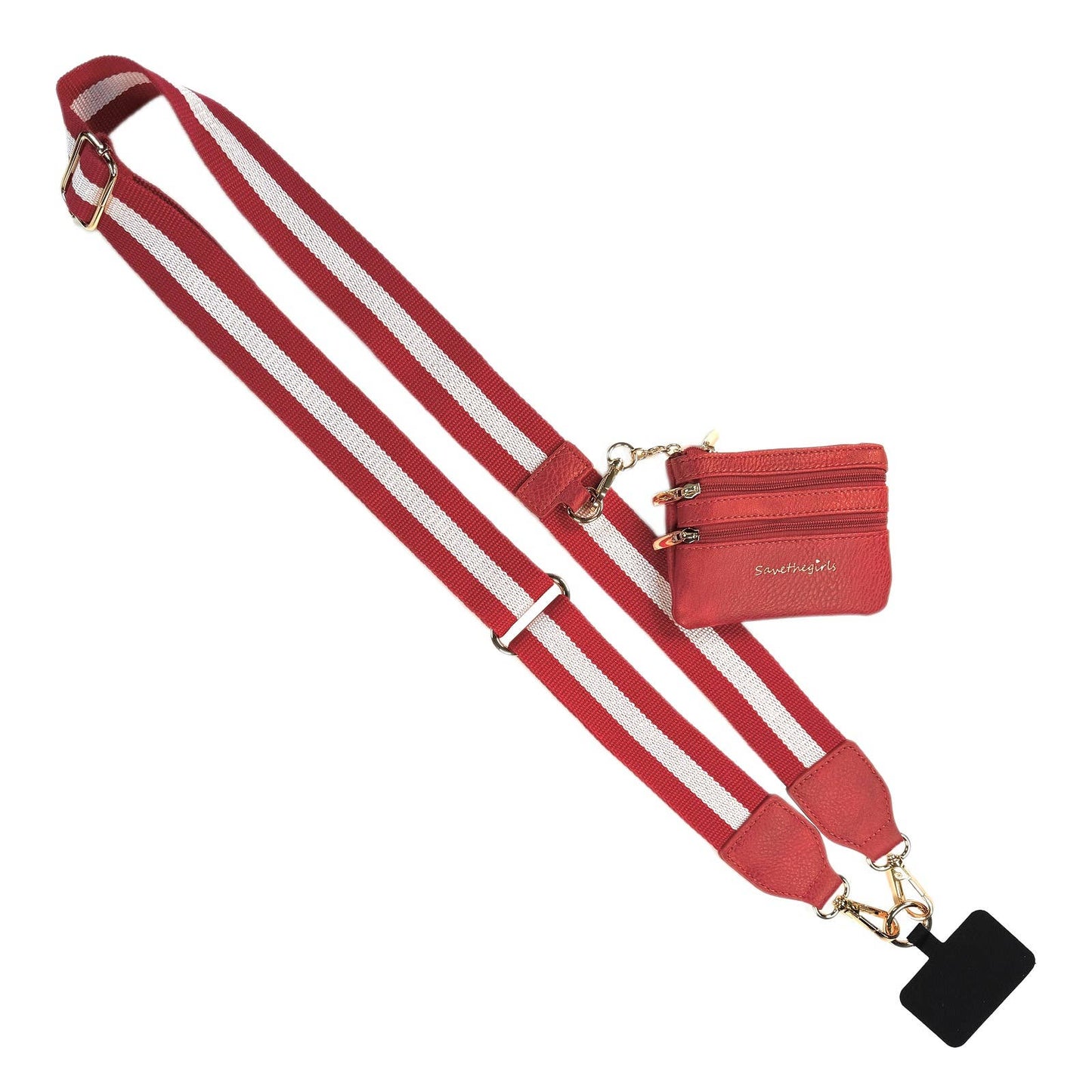 Clip & Go Crossbody Strap w/Pouch - Bold Stripe Collection: Red/White - Red Pouch