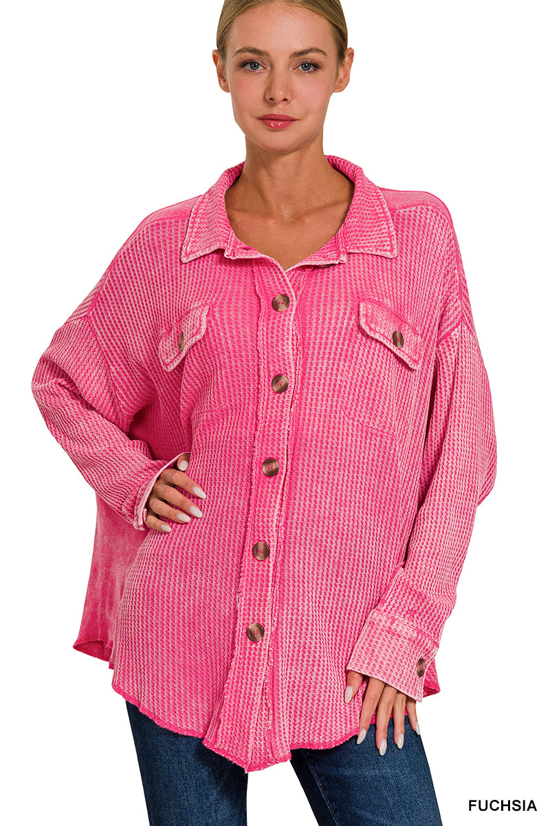 Acid Washed Oversized Cotton Waffle Shacket
