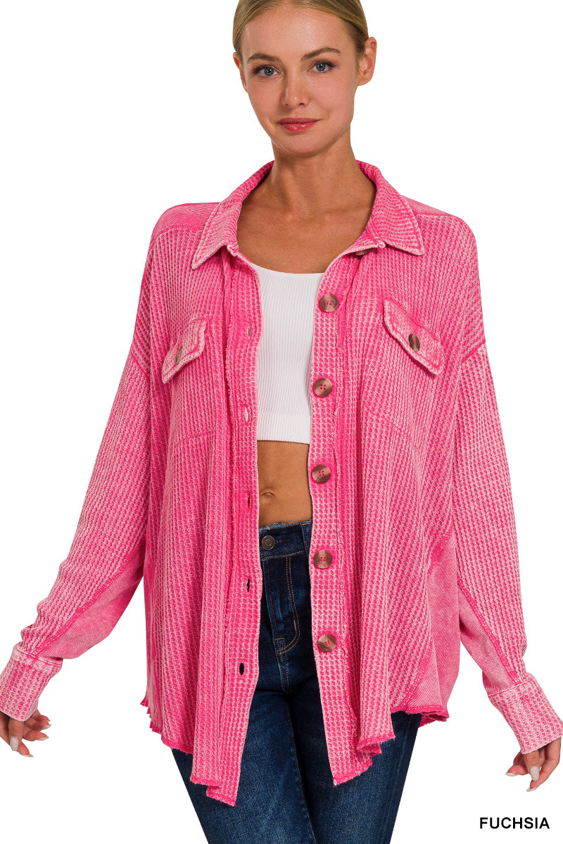 Acid Washed Oversized Cotton Waffle Shacket