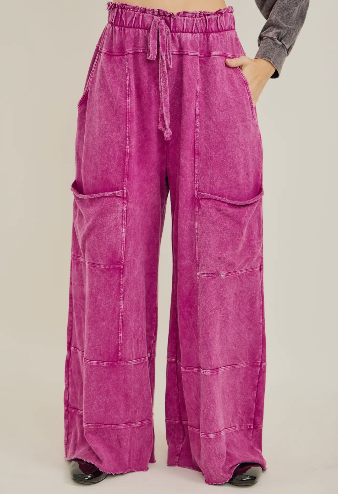 Mineral Washed Wide Leg Cropped Pants