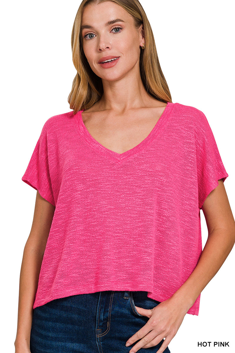 V-Neck Drop Shoulder Crop Top