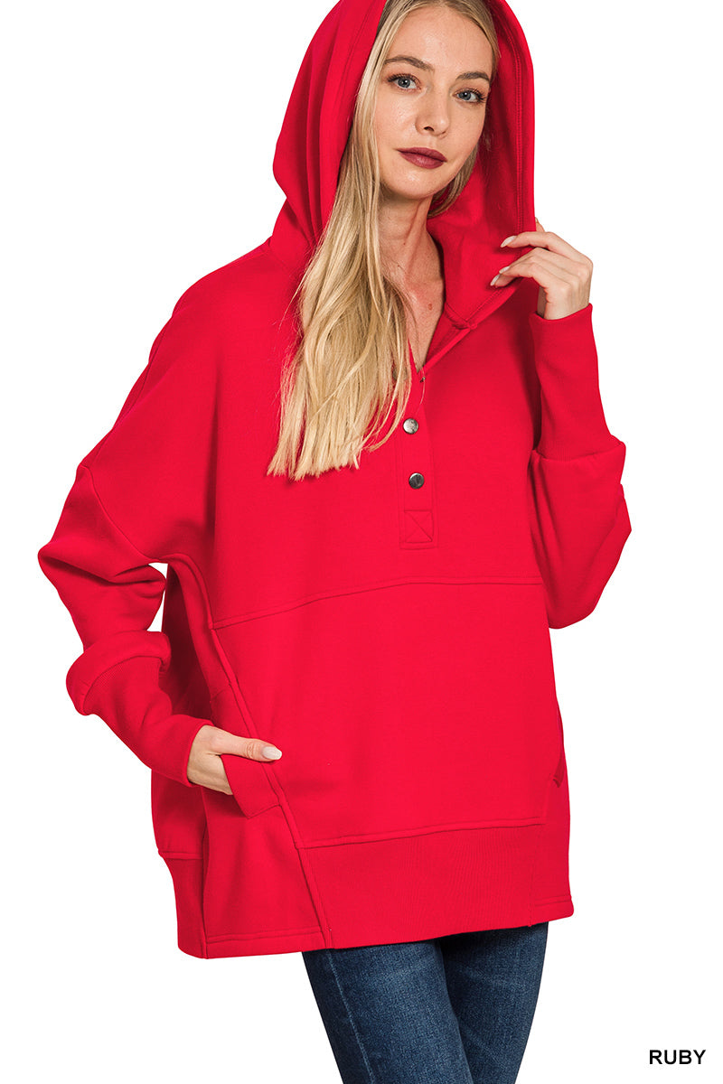 Fleece Half Snap Button Hoodie Sweatshirt