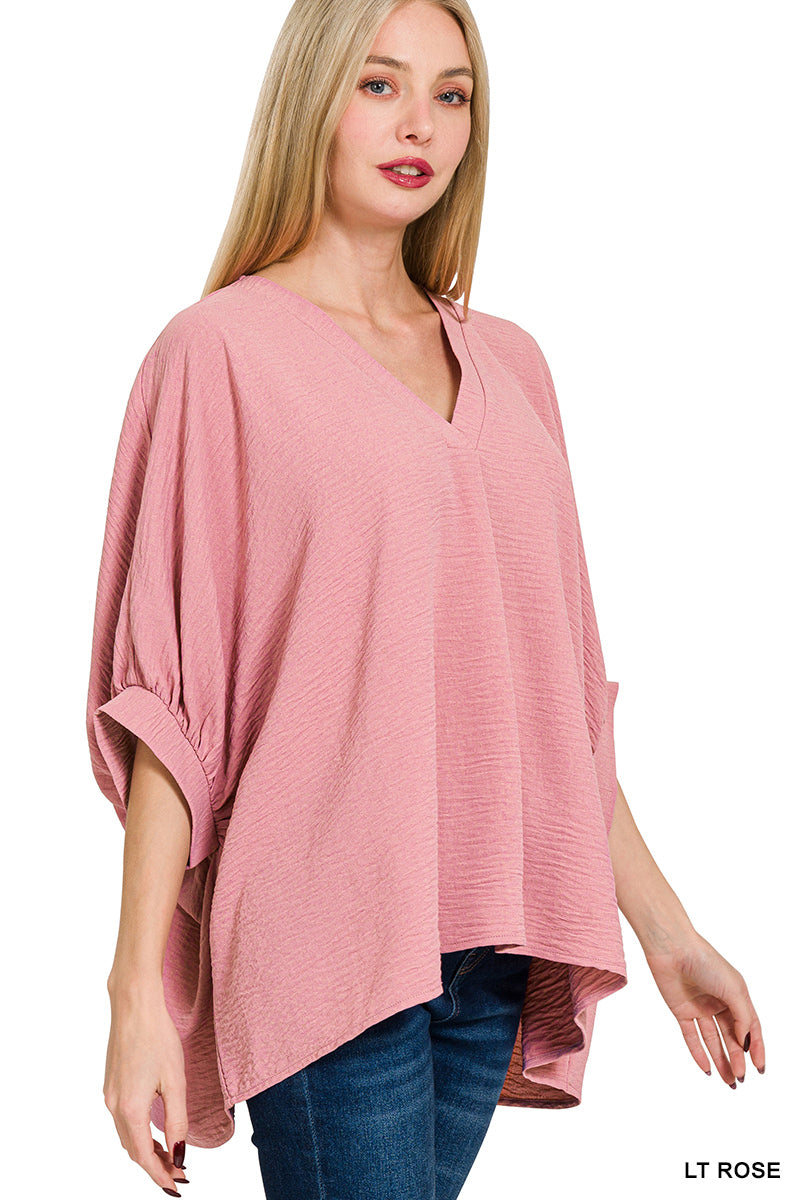 Woven V-Neck Puff Half Sleeve Top