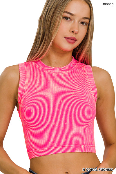 Stone Washed Ribbed Cropped Tank