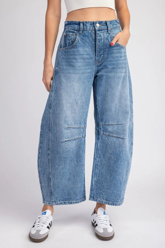 Mineral Washed Barrel Jeans