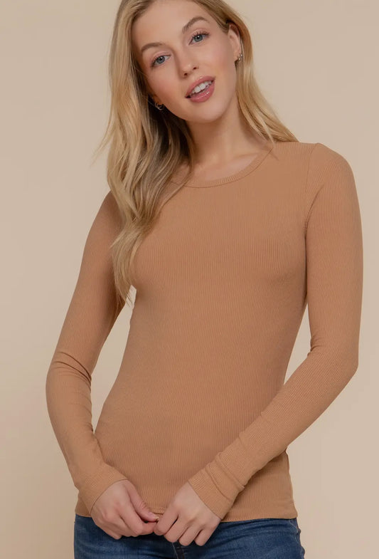 Long Sleeve Crew Neck Rib Knit Top