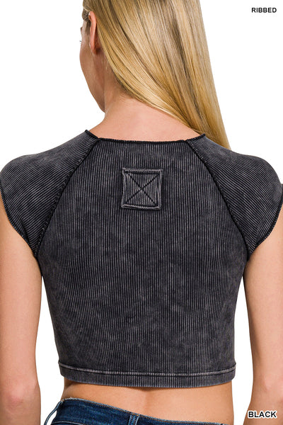Washed Ribbed Round Neck Crop Top