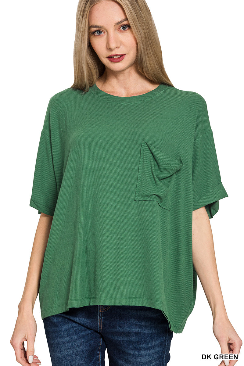 Solid Short Sleeved Ribbed Top