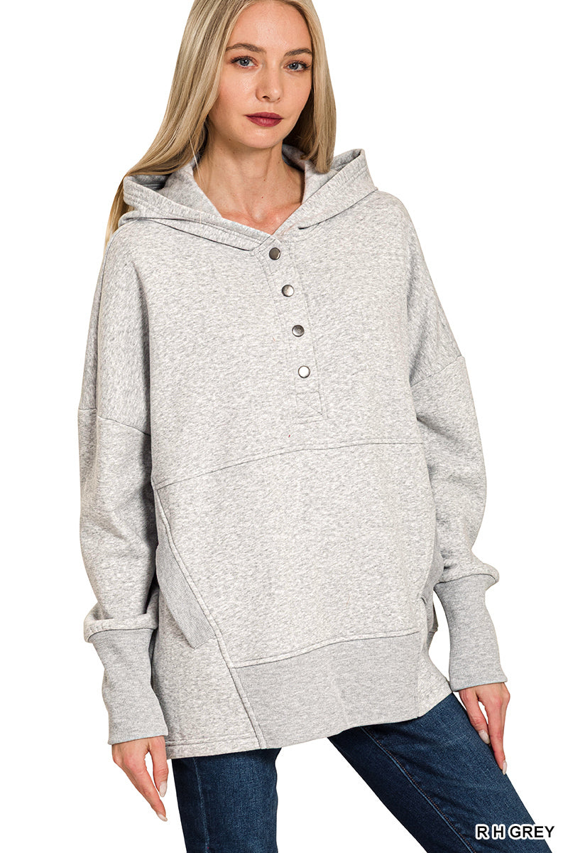 Fleece Half Snap Button Hoodie Sweatshirt