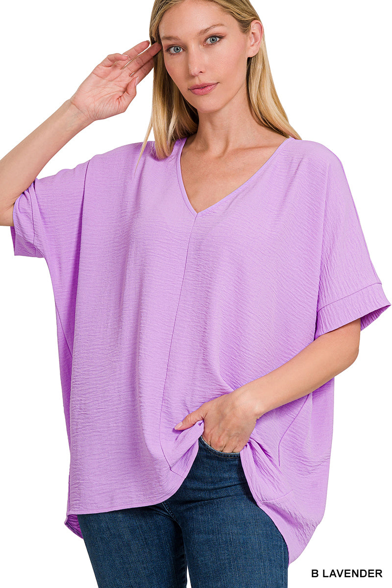 Woven V-Neck Short Sleeve Top