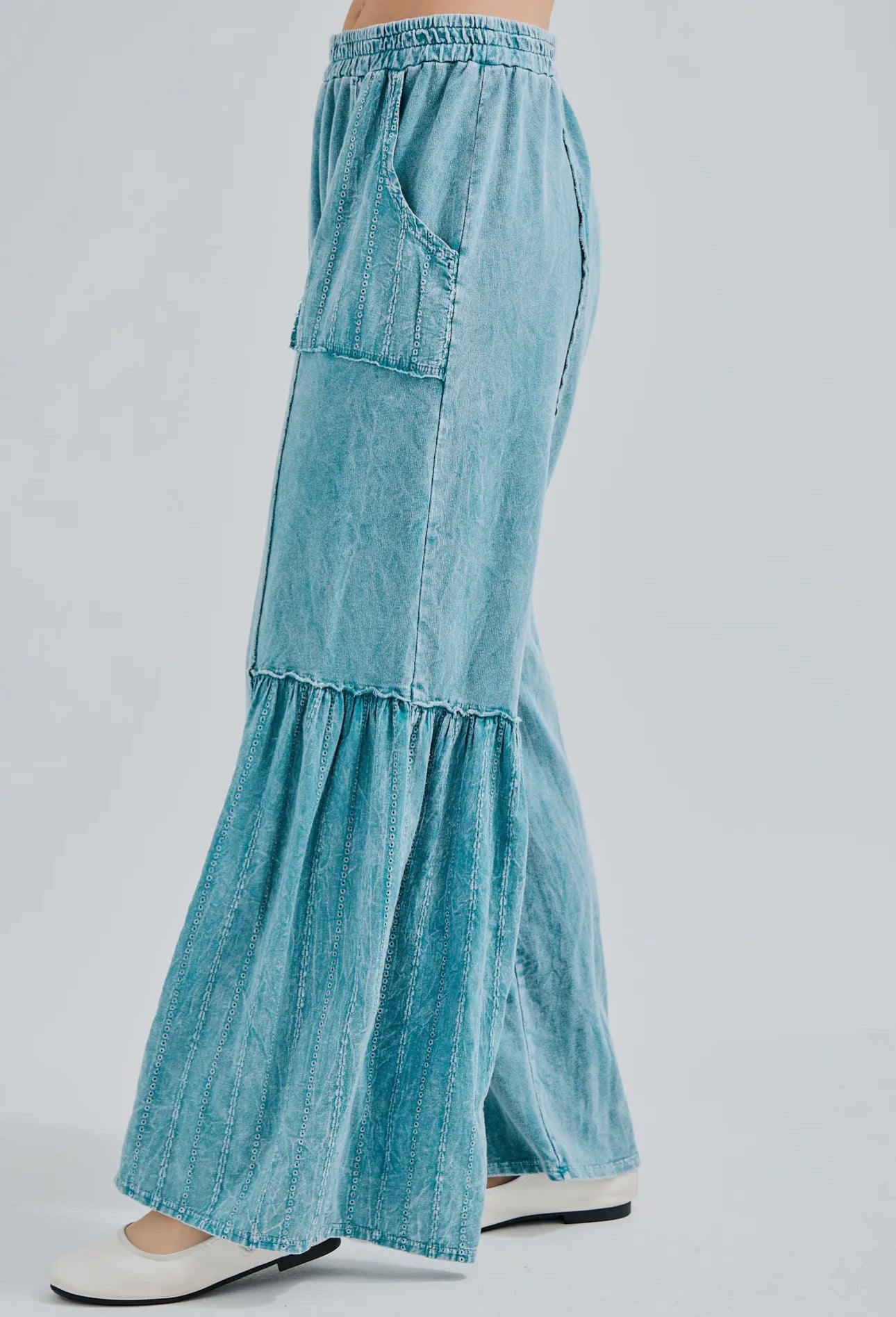 Mineral Washed Tiered Boho Sweatpants