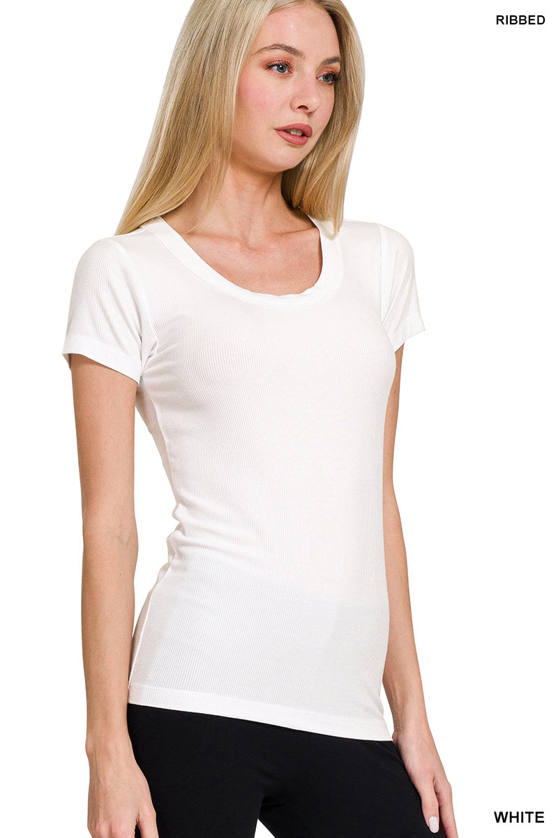 Ribbed Round Neck Short Sleeve Tee