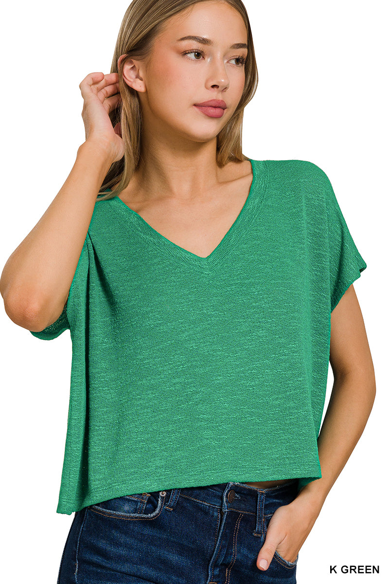V-Neck Drop Shoulder Crop Top