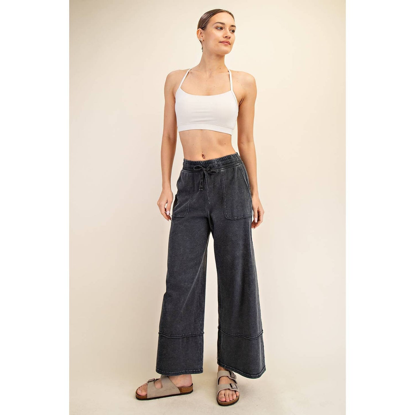 Cropped Cotton Wide Leg Pants