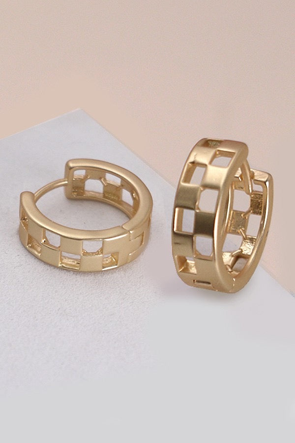 Mini Cutout Checkered Huggie Hoop Earrings