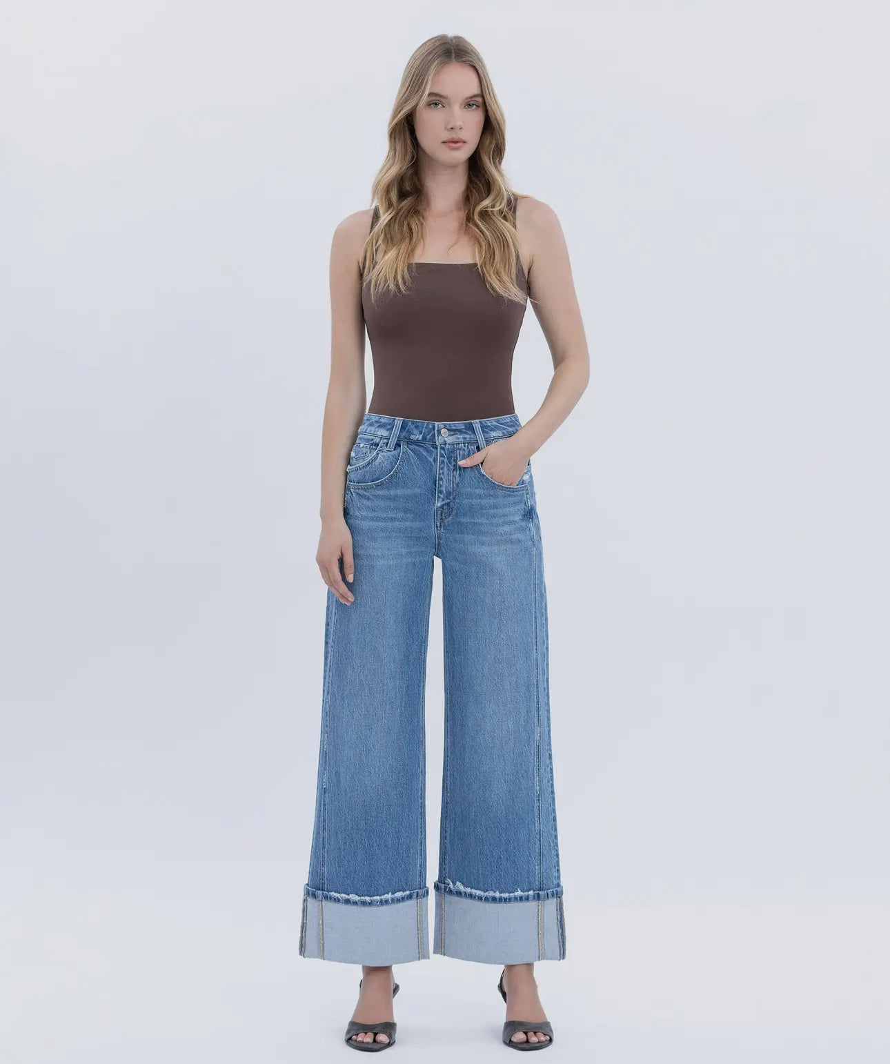Kris High Rise Cuffed Baggy Wide Leg Jeans