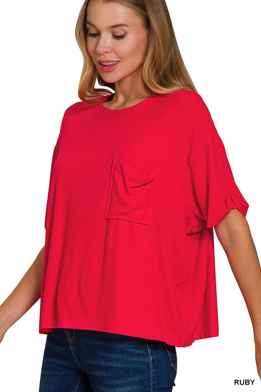 Solid Short Sleeved Ribbed Top