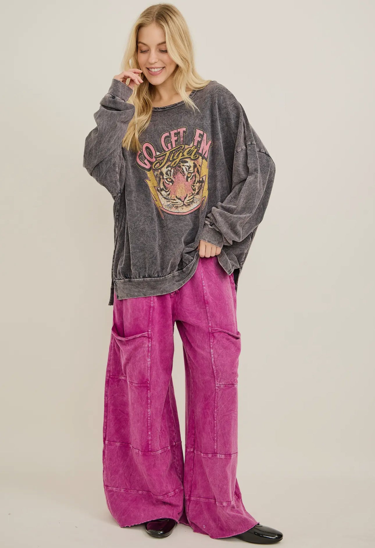 Mineral Washed Wide Leg Cropped Pants