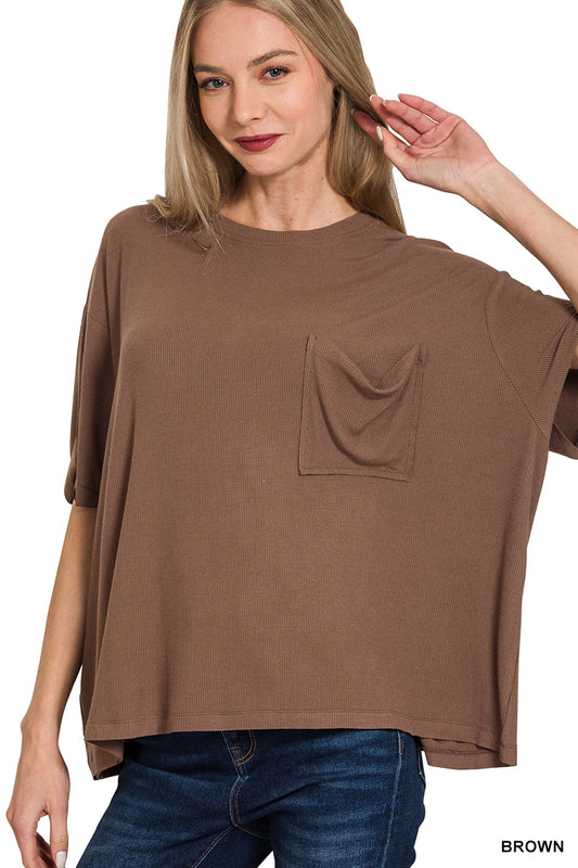 Solid Short Sleeved Ribbed Top