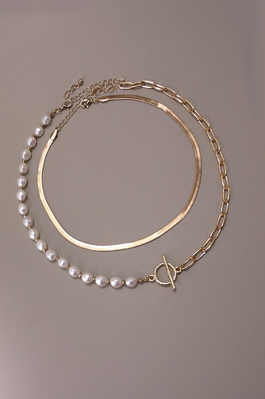 Mix Pearl Link Chain Multi Layer Necklace