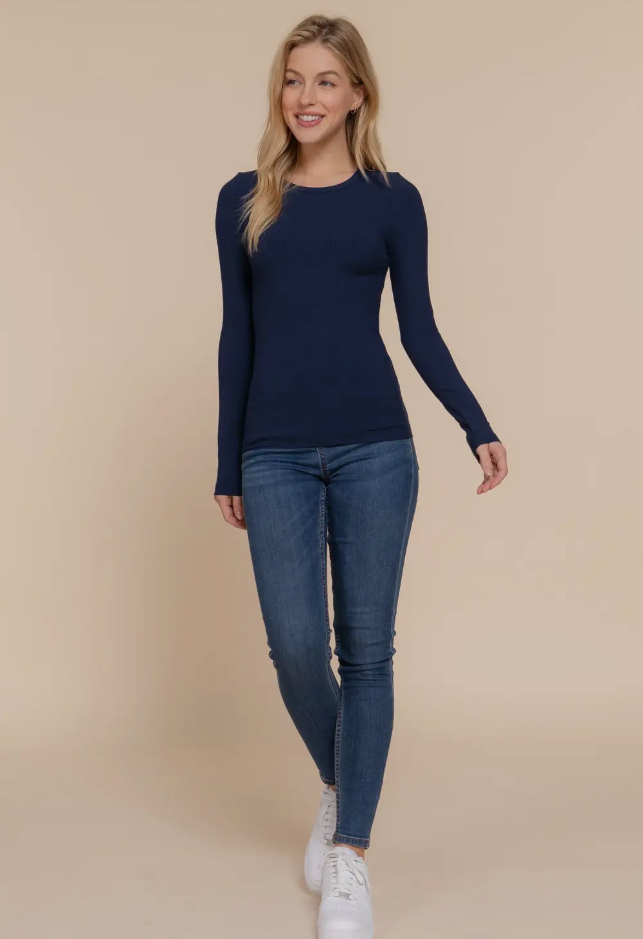 Long Sleeve Crew Neck Rib Knit Top