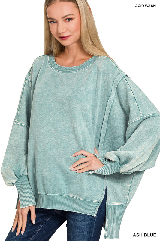 Acid Washed Batwing Sleeve Sweatshirt