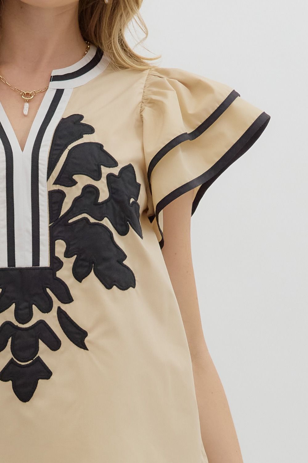 Solid Flutter Sleeve V-Neck Top