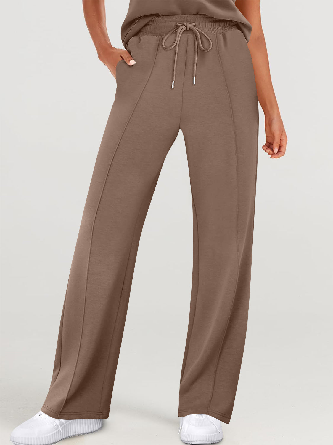 Full Size Round Neck Top and Drawstring Pants Set