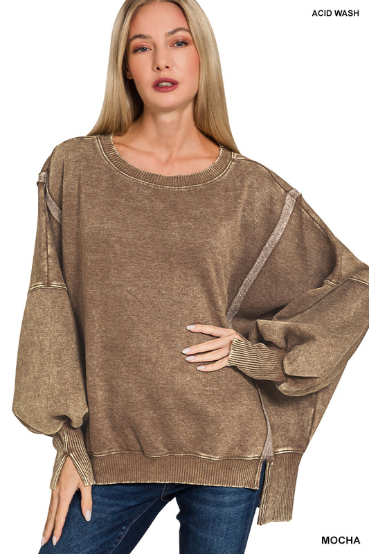 Acid Washed Batwing Sleeve Sweatshirt