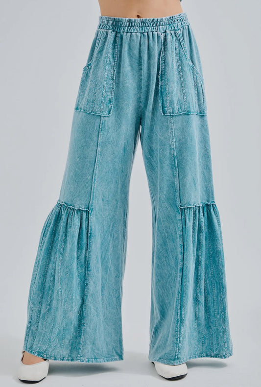 Mineral Washed Tiered Boho Sweatpants