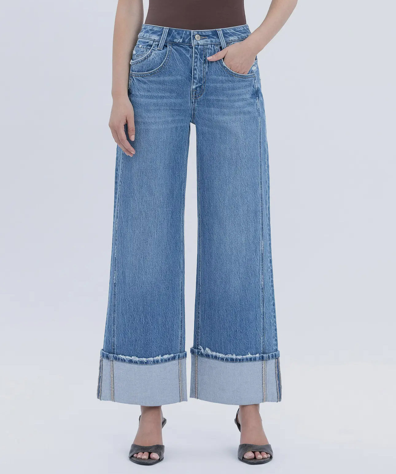 Kris High Rise Cuffed Baggy Wide Leg Jeans