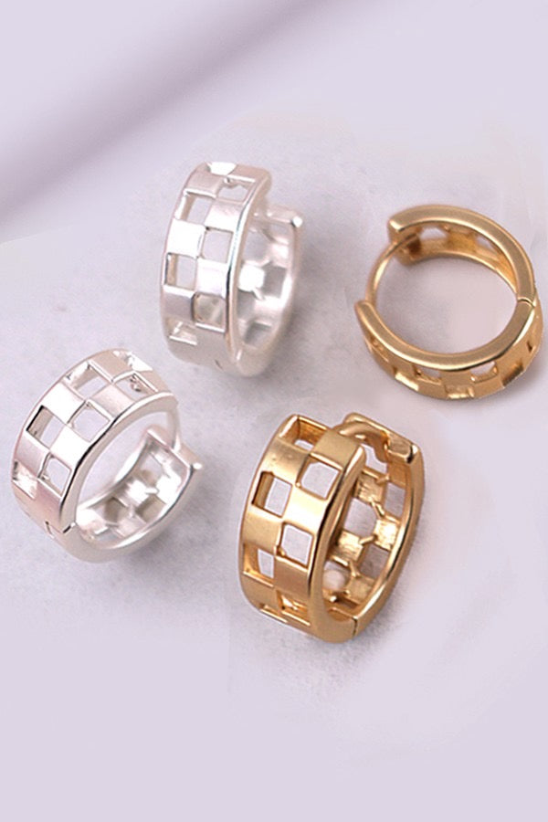 Mini Cutout Checkered Huggie Hoop Earrings