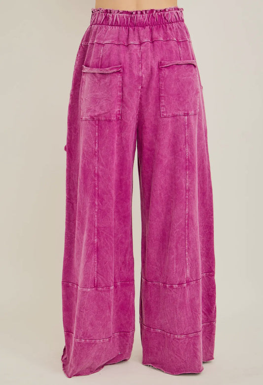 Mineral Washed Wide Leg Cropped Pants
