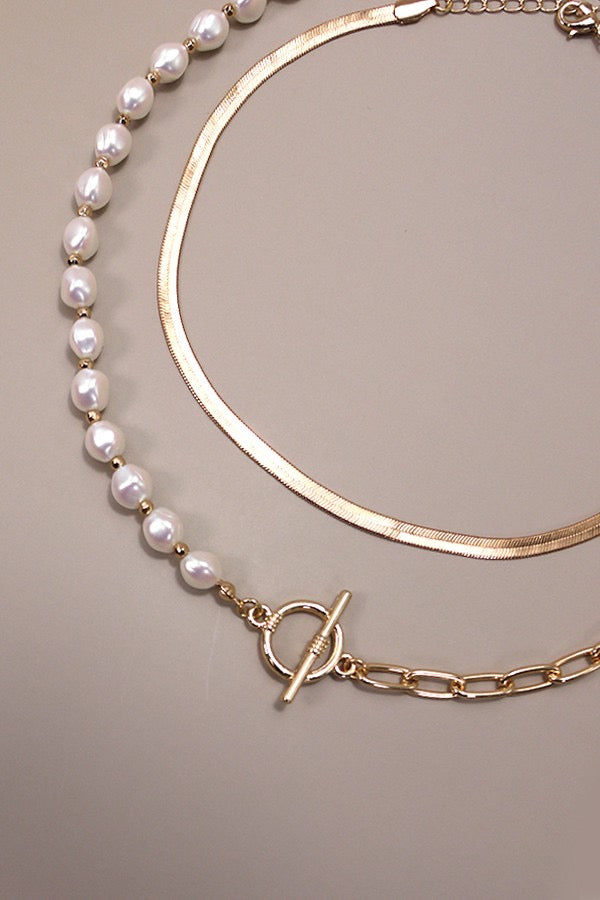 Mix Pearl Link Chain Multi Layer Necklace